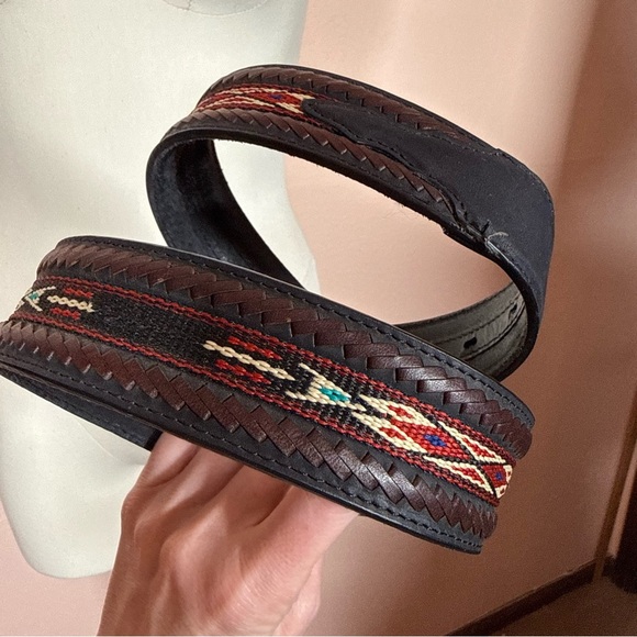 Tony Lama black leather woven brown Southwestern red ribbon Western Belt sz34 main image 9